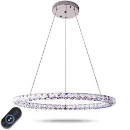 Moderne Ring Krystal Pendel Moderne Krystal Lysekrone Loftslampe Indendørs lampearmaturer Kan dæmpes med fjernbetjening