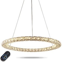 Ring Krystal Pendel Moderne Krystal Lysekrone Loftslamper Indendørs lampearmaturer Kan dæmpes med fjernbetjening