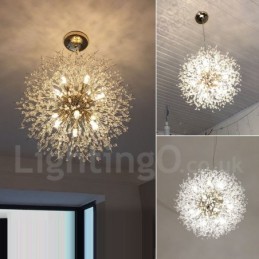 Fyrværkeri Globe Mælkebøtte Chrome Feature Crystal Metal Lysekrone