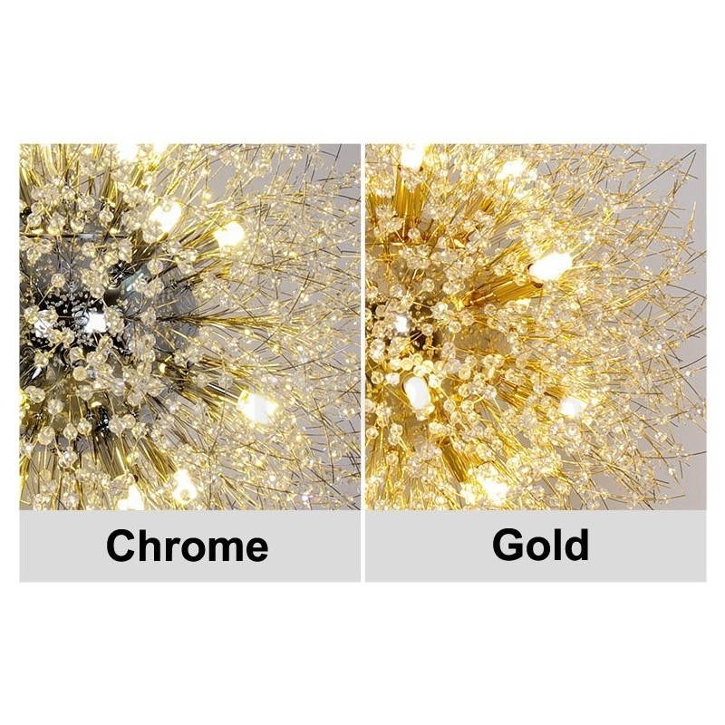 Fyrværkeri Globe Mælkebøtte Chrome Feature Crystal Metal Lysekrone