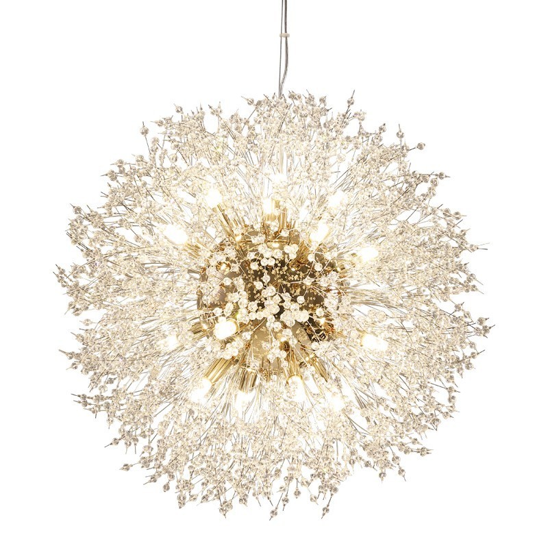 Fyrværkeri Globe Mælkebøtte Chrome Feature Crystal Metal Lysekrone
