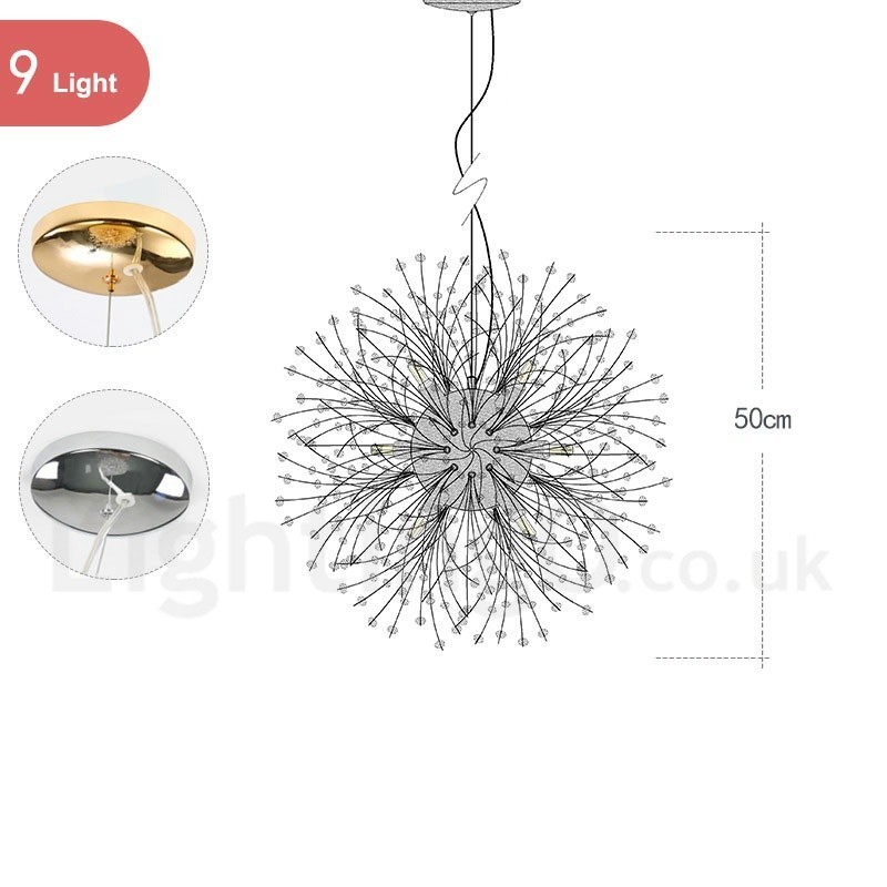 Fyrværkeri Globe Mælkebøtte Chrome Feature Crystal Metal Lysekrone