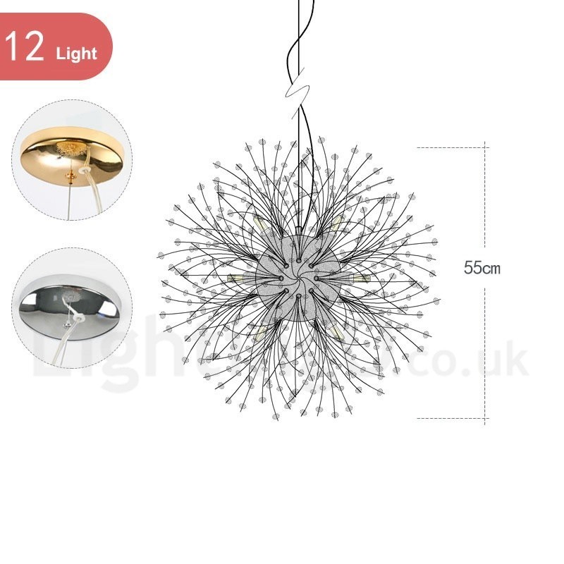Fyrværkeri Globe Mælkebøtte Chrome Feature Crystal Metal Lysekrone