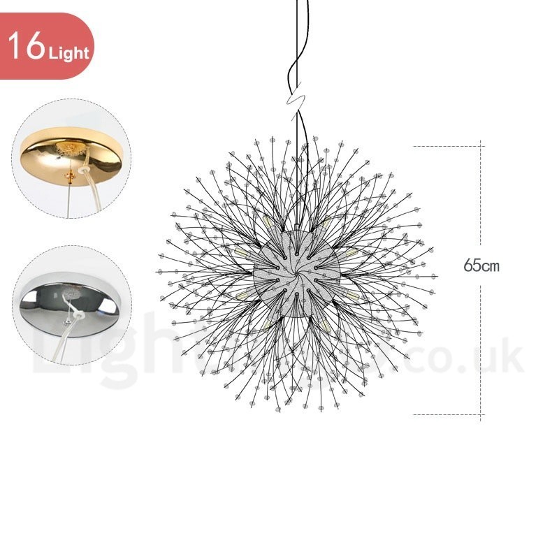 Fyrværkeri Globe Mælkebøtte Chrome Feature Crystal Metal Lysekrone