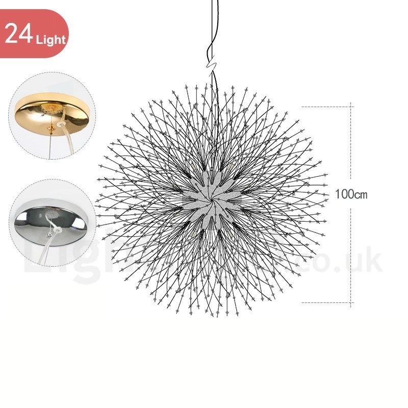 Fyrværkeri Globe Mælkebøtte Chrome Feature Crystal Metal Lysekrone