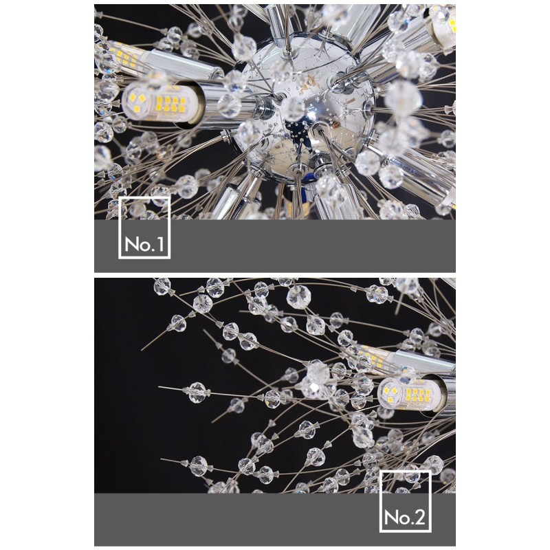 Fyrværkeri Globe Mælkebøtte Chrome Feature Crystal Metal Lysekrone