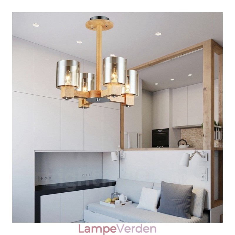4 Lysetræ Moderne Moderne lysekrone i nordisk stil med glasskærm