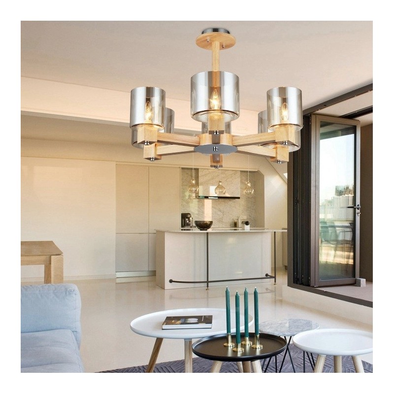 6 Lysetræ Moderne Moderne lysekrone i nordisk stil med glasskærm