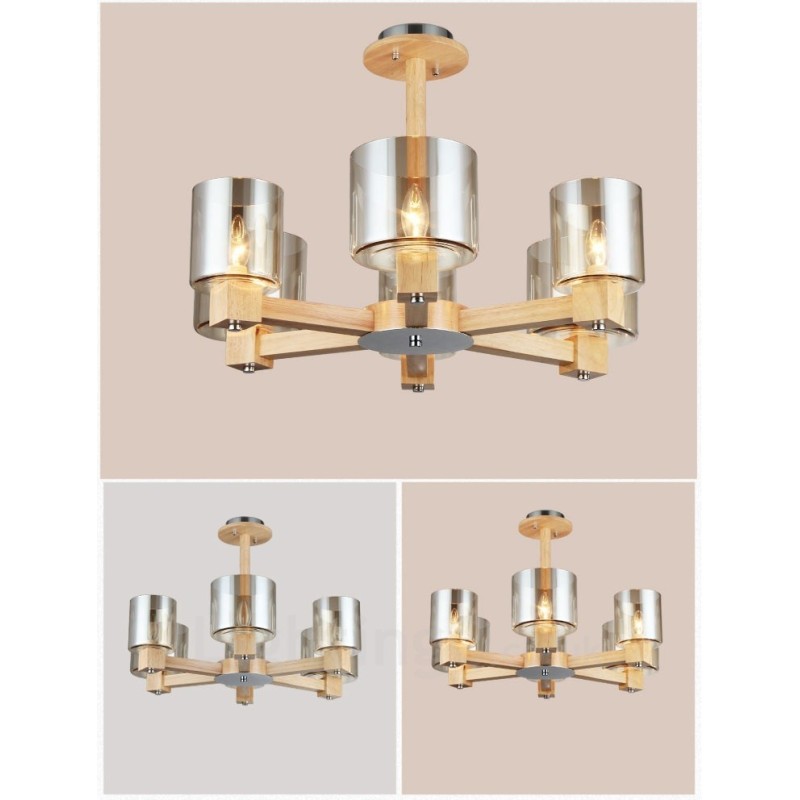 6 Lysetræ Moderne Moderne lysekrone i nordisk stil med glasskærm
