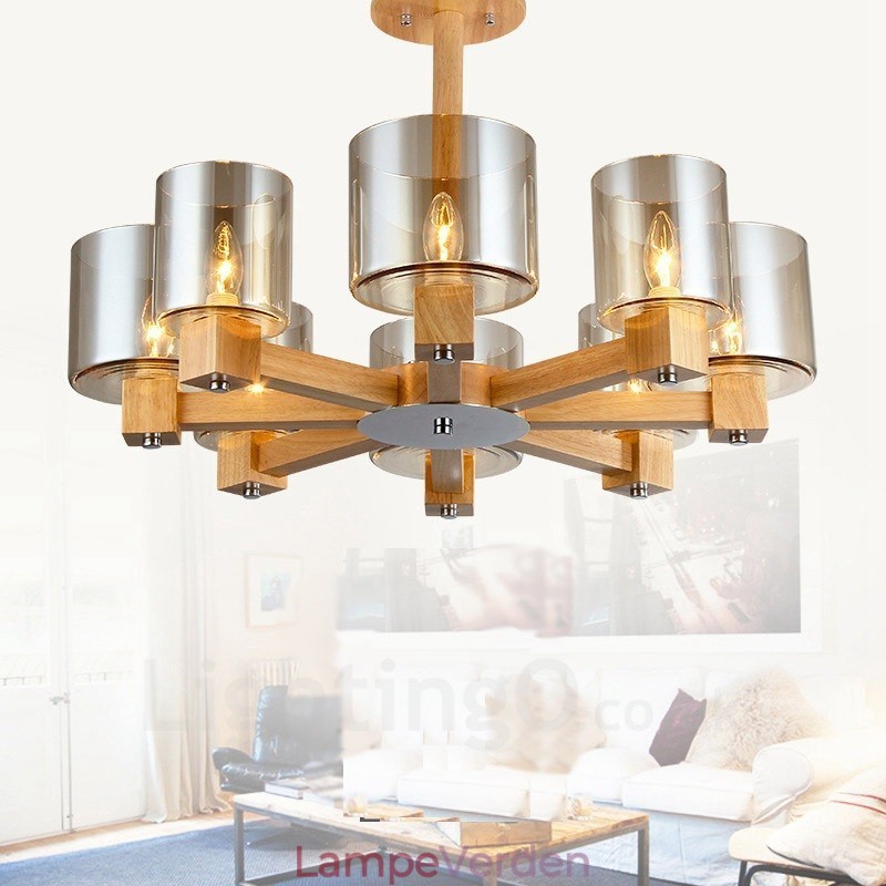 8 Lysetræ Moderne Moderne lysekrone i nordisk stil med glasskærm