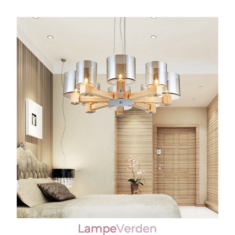 8 Lysetræ Moderne Moderne lysekrone i nordisk stil med glasskærm