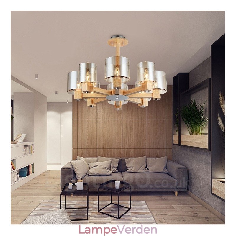 8 Lysetræ Moderne Moderne lysekrone i nordisk stil med glasskærm