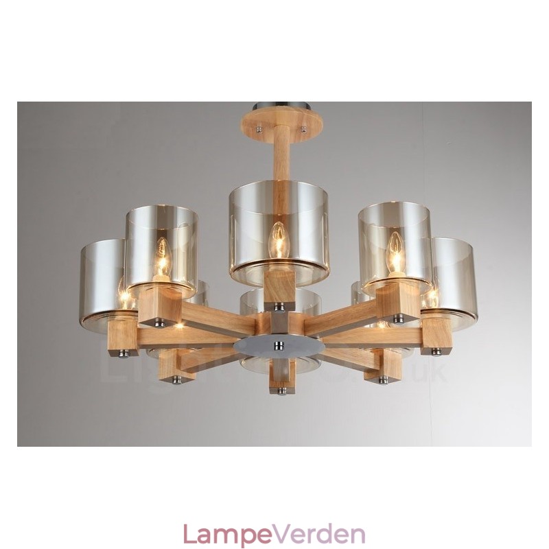 8 Lysetræ Moderne Moderne lysekrone i nordisk stil med glasskærm