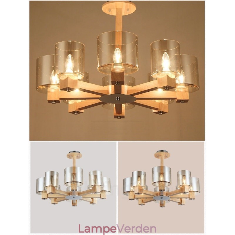 8 Lysetræ Moderne Moderne lysekrone i nordisk stil med glasskærm