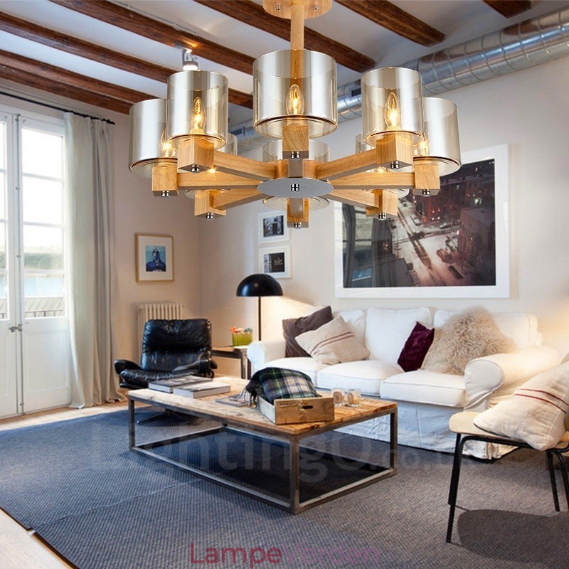 8 Lysetræ Moderne Moderne lysekrone i nordisk stil med glasskærm
