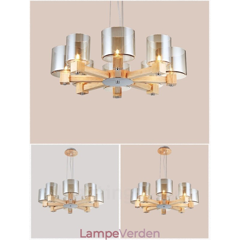 8 Lysetræ Moderne Moderne lysekrone i nordisk stil med glasskærm