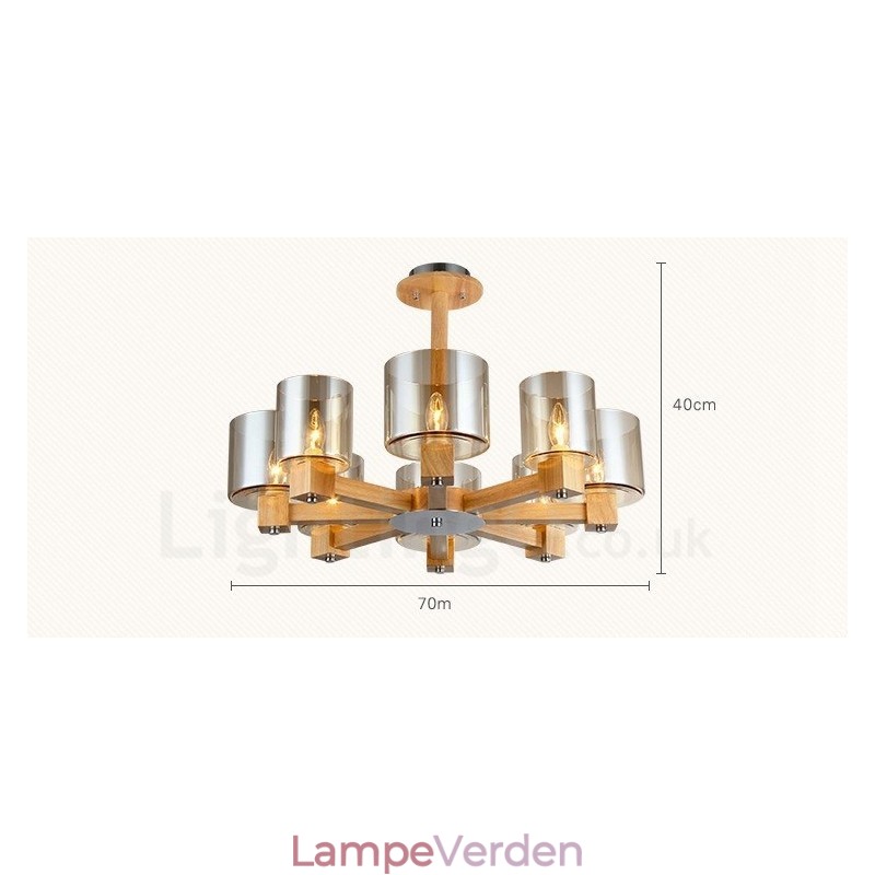 8 Lysetræ Moderne Moderne lysekrone i nordisk stil med glasskærm