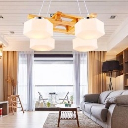 4 Lys træ Moderne Pendel i moderne nordisk stil med glasskærm