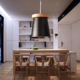 1 Lys træ Moderne Pendel i moderne nordisk stil med jernskærm