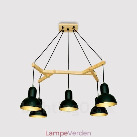 5 lys træ moderne moderne pendel med jernskærm 5 lys træ moderne moderne pendel med jernskærm