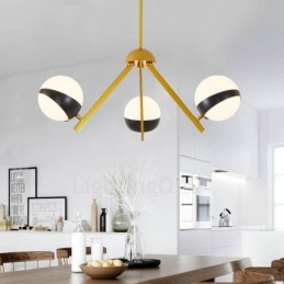 3 lys moderne moderne nordisk stil loftslamper Lysekrone med sort og hvid kugleglasskærm