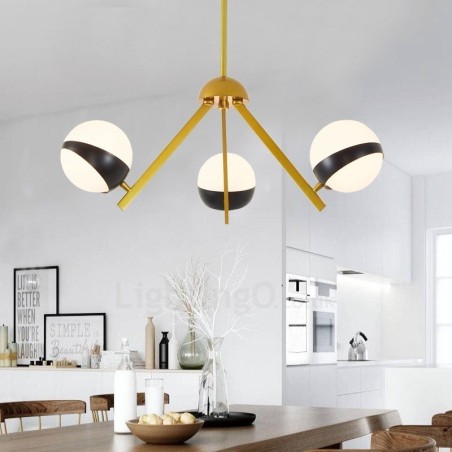 3 lys moderne moderne nordisk stil loftslamper Lysekrone med sort og hvid kugleglasskærm 3 lys moderne moderne nordisk stil loftslamper Lysekrone med sort og hvid kugleglasskærm