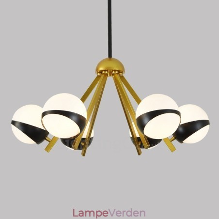6 lys moderne moderne nordisk stil loftslamper Lysekrone med sort og hvid kugleglasskærm 6 lys moderne moderne nordisk stil loftslamper Lysekrone med sort og hvid kugleglasskærm