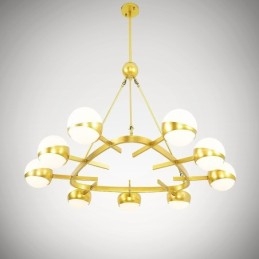 9 lyse moderne moderne nordiske loftslamper Kobberbelægning lysekrone med guld og hvid kugleglasskærm