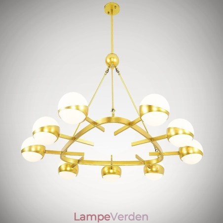 9 lyse moderne moderne nordiske loftslamper Kobberbelægning lysekrone med guld og hvid kugleglasskærm 9 lyse moderne moderne nordiske loftslamper Kobberbelægning lysekrone med guld og hvid kugleglasskærm