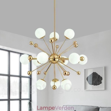 12 lyse moderne moderne loftslamper Kobberbelægning lysekrone med hvid kugleglasskærm 12 lyse moderne moderne loftslamper Kobberbelægning lysekrone med hvid kugleglasskærm