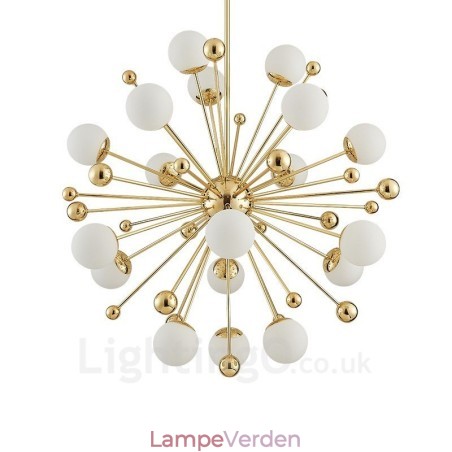 18 lyse moderne moderne loftslamper Kobberbelægning lysekrone med hvid kugleglasskærm 18 lyse moderne moderne loftslamper Kobberbelægning lysekrone med hvid kugleglasskærm