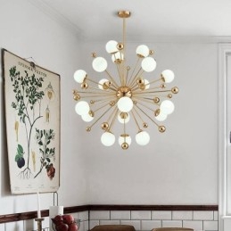 18 lyse moderne moderne loftslamper Kobberbelægning lysekrone med hvid kugleglasskærm