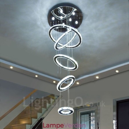 Dæmpbar Wi-Fi Smart Tre lyskilder Farver 5 Ringe Moderne Krystal Loft Pendel Indendørs Lysekrone Dæmpbar Wi-Fi Smart Tre lyskilder Farver 5 Ringe Moderne Krystal Loft Pendel Indendørs Lysekrone