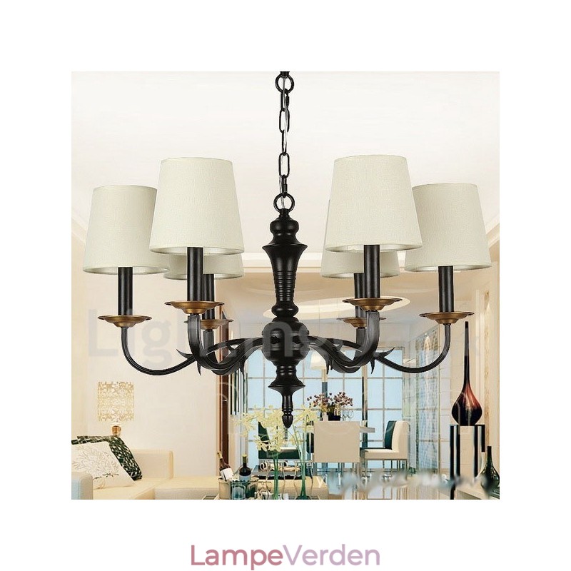 6 lys rustik lysekrone i retro stearinlys