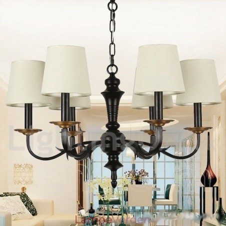 6 lys rustik lysekrone i retro stearinlys