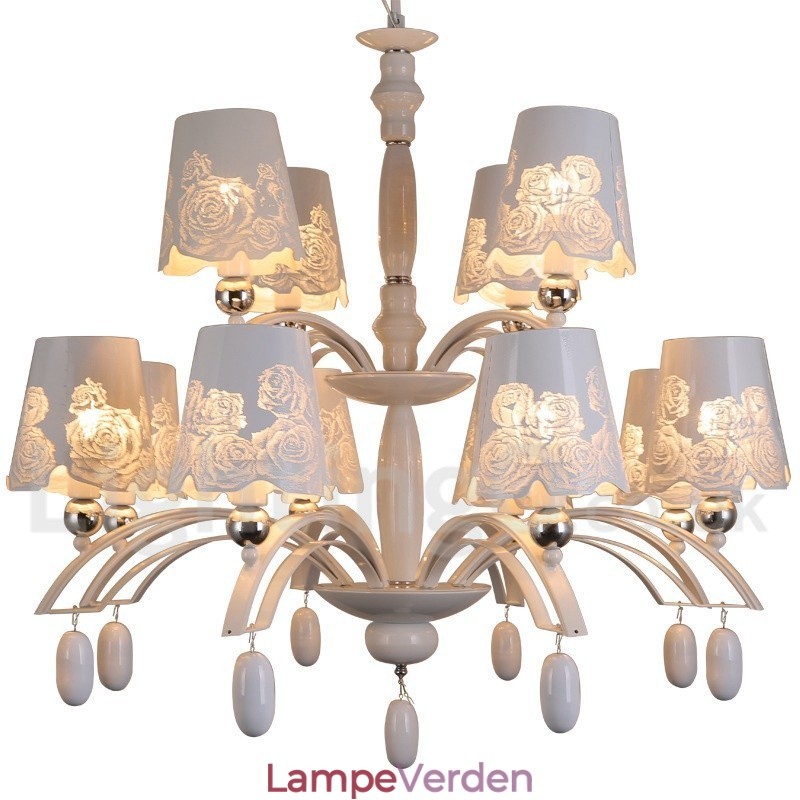 12 lys rustik retro sort 2-lags stor lysekrone Candle Style lysekrone