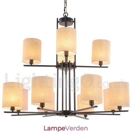 12 lys rustik retro sort 2-lags stor lysekrone Candle Style lysekrone 12 lys rustik retro sort 2-lags stor lysekrone Candle Style lysekrone
