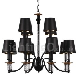 12 lys rustik retro sort 2-lags stor lysekrone Candle Style lysekrone