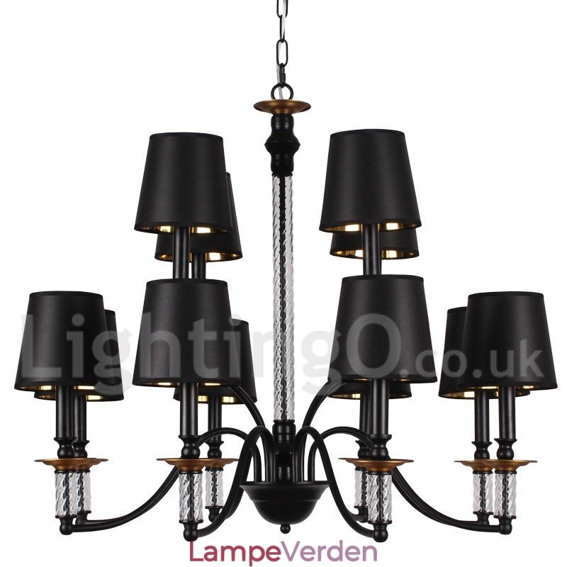 12 lys rustik retro sort 2-lags stor lysekrone Candle Style lysekrone