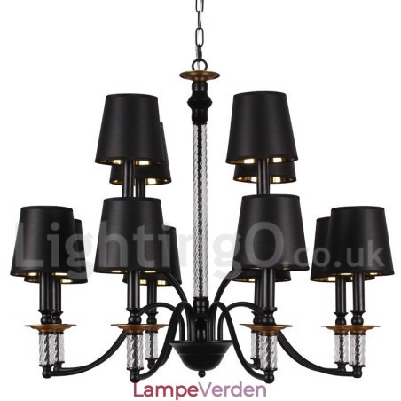 12 lys rustik retro sort 2-lags stor lysekrone Candle Style lysekrone 12 lys rustik retro sort 2-lags stor lysekrone Candle Style lysekrone