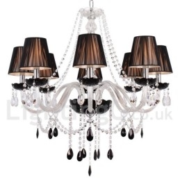 8 lys moderne sort børstet K9 Crystal Candle Style lysekrone