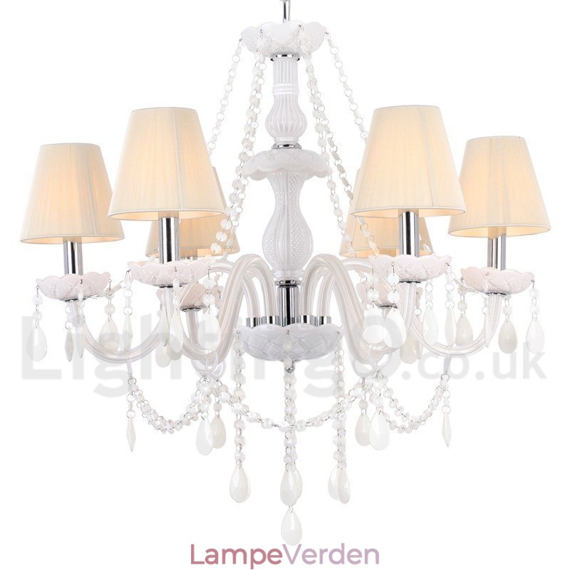 6 lyse hvide K9 Crystal Candle Style lysekrone