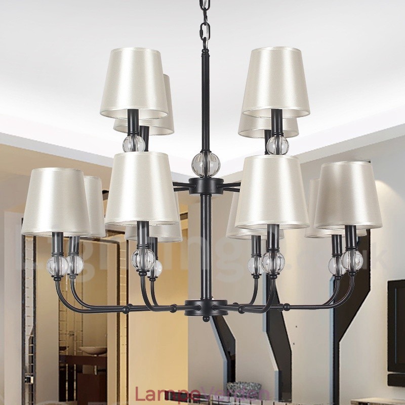 12 Light Retro 2 Tier Large Black Contemporary Candle Style lysekrone