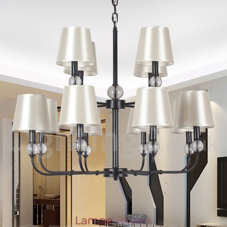 12 Light Retro 2 Tier Large Black Contemporary Candle Style lysekrone