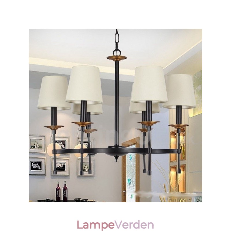 6 lys moderne sort retro stearinlys lysekrone