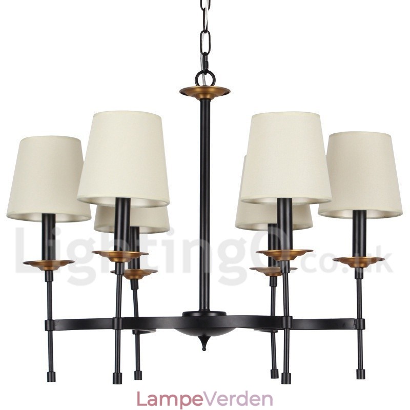 6 lys moderne sort retro stearinlys lysekrone