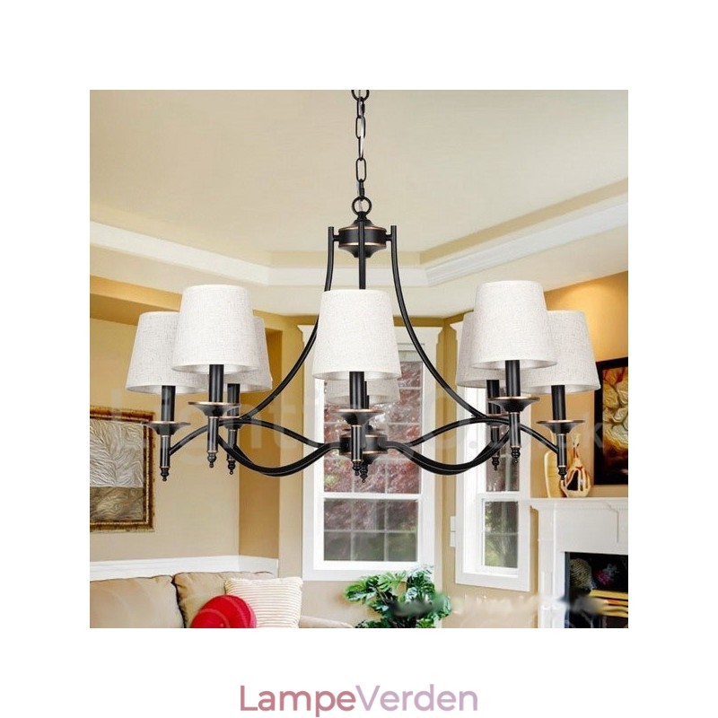 8 lys retro rustik sort moderne lysekrone