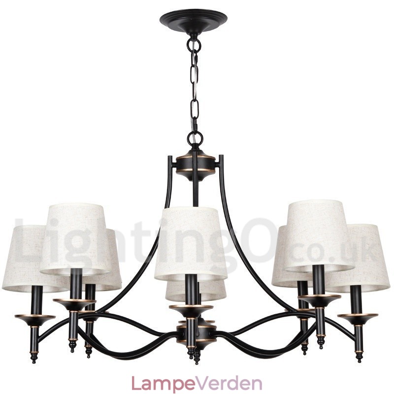 8 lys retro rustik sort moderne lysekrone