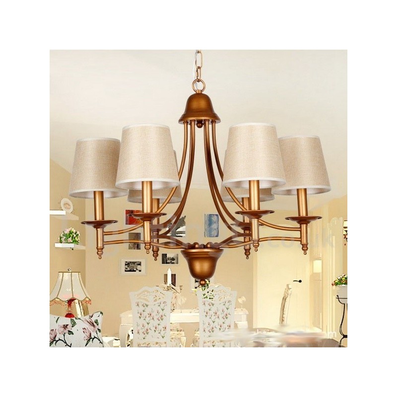 6 lys rustik retro lysekrone i middelhavsstil