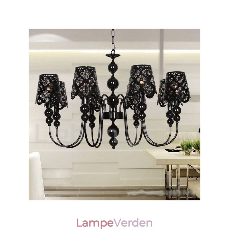 8 lyse moderne moderne hul sort stearinlys lysekrone